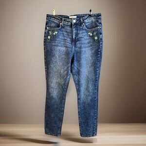 Boho Jeans 14 Embroidered Flowers Skinny Whiskered Fade Lauren Conrad‎ Feminine